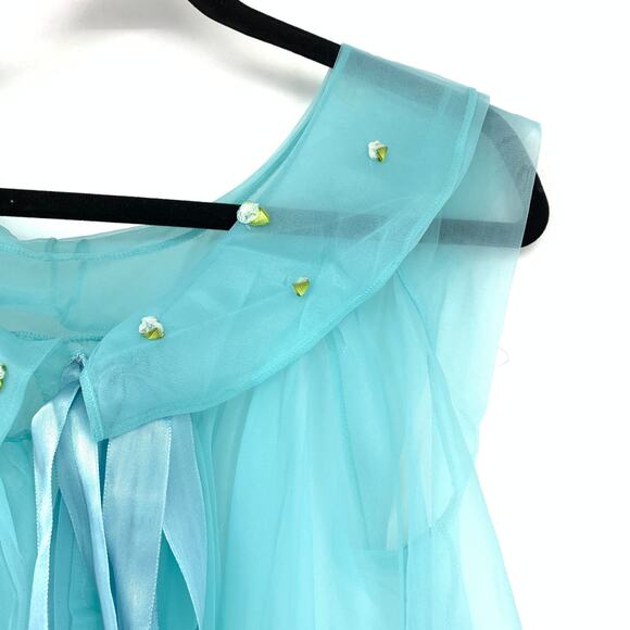 SOLD Vintage Pandora Nylon Babydoll Top Womens Size Medium Baby Blue Flower - Picture 4 of 7